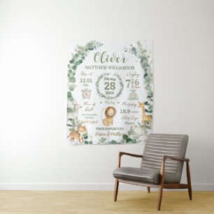 Jungle Animals Greenery Baby Birth Print Stats   Tapestry