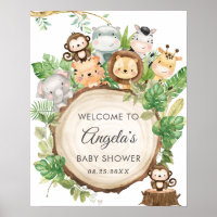 Jungle Animals Greenery Baby Shower Welcome Sign