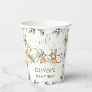 Jungle Animals Greenery Wild One 1st Birthday Paper Cups