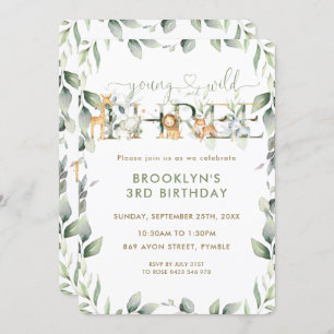 Jungle Animals Greenery Young Wild and Three Invitation