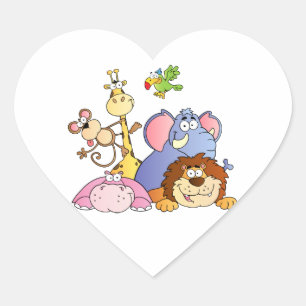 Jungle Animals Heart Sticker