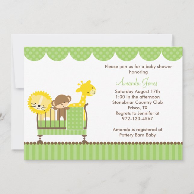 Jungle Animals in a Crib (Green) Invitations (Front)