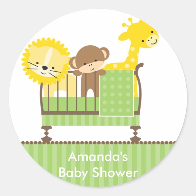 Jungle Animals in a Crib (Green) Stickers (Front)