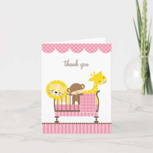 Jungle Animals in a Crib (Pink) Note Card (Front)