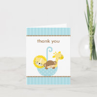 Jungle Animals in Blue Umbrella Note Cards