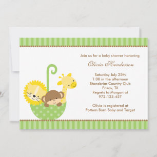 Jungle Animals in Green Umbrella Invitations