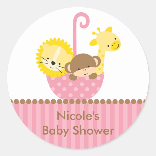 Jungle Animals in Pink Umbrella Stickers (Front)