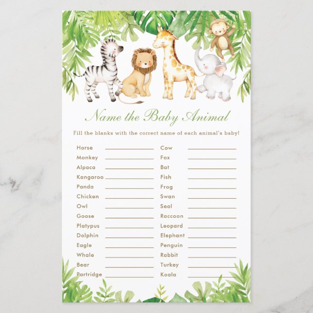 Jungle Animals Leafy Baby Predictions and Advice (Front)