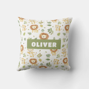 Jungle Animals Nursery Room Cute Wildlife Pattern Throw Pillow