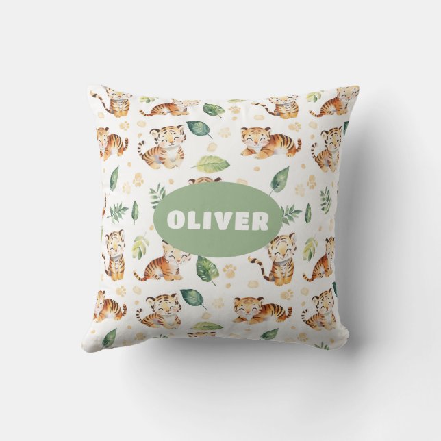 Jungle Animals Nursery Room Cute Wildlife Pattern Throw Pillow (Back)