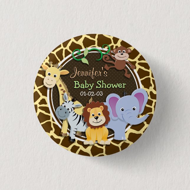 Jungle Animals on Brown Giraffe Animal Print 1 Inch Round Button (Front)