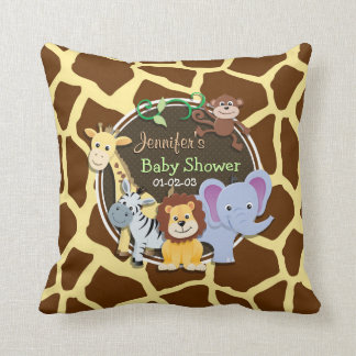 Jungle Animals on Brown Giraffe Animal Print Throw Pillow