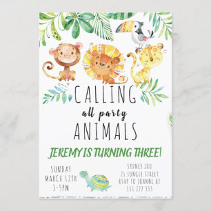 Jungle animals party invitation