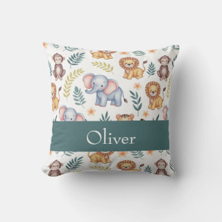 Jungle Animals Personalized Elephants and Lions Throw Pillow