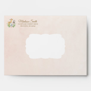 Jungle Animals Pink Floral Baby Shower Birthday  Envelope
