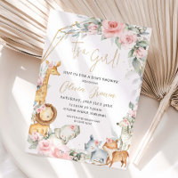 Jungle Animals Pink Floral Girl Baby Shower 
