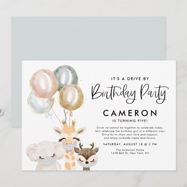 Jungle Animals Quarantine Drive By Birthday Party Invitation (Front/Back)
