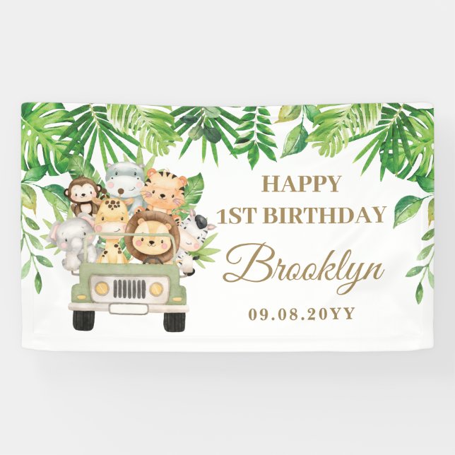 Jungle Animals Safari Adventure Car Party Backdrop Banner (Horizontal)