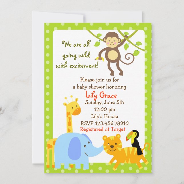 Jungle Animals Safari Baby Shower invitations (Front)