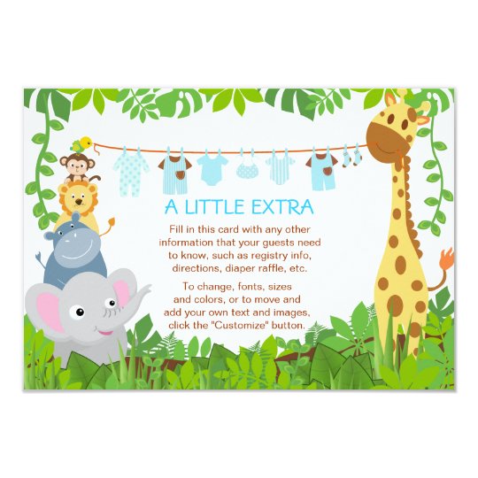 Jungle Animals Safari Boy Baby Shower Insert Card