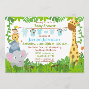 Jungle Animals Safari Boy Baby Shower Invitation