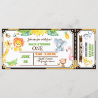 Jungle Animals Safari Boy First Birthday Ticket