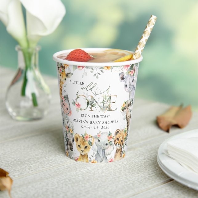 Jungle Animals, Safari, Flowers, Baby Shower Paper Cups (Insitu)