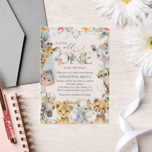 Jungle Animals, Safari, Flowers, Baby Shower Vellum Invitations