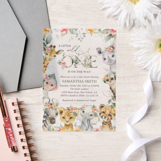Jungle Animals, Safari, Flowers, Baby Shower Vellum Invitations (Wedding)