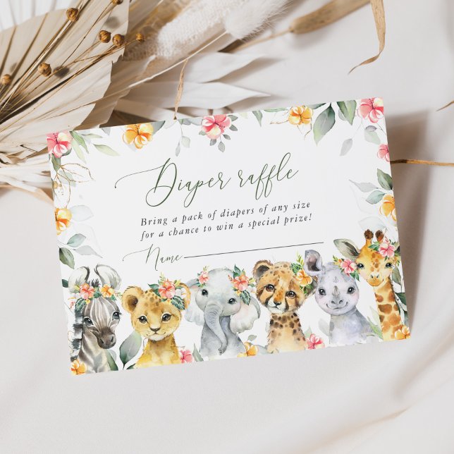 Jungle Animals, Safari, Flowers, Diaper Raffle Enclosure Card (Creator Uploaded)