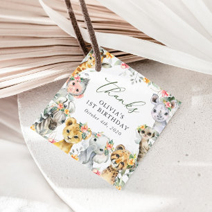 Jungle Animals, Safari, Flowers, First Birthday Favour Tags