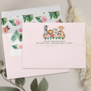 Jungle Animals Safari Girl Baby Shower Envelope