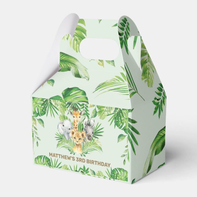 Jungle Animals Safari Greenery Birthday Thank You  Favor Box (Front Side)