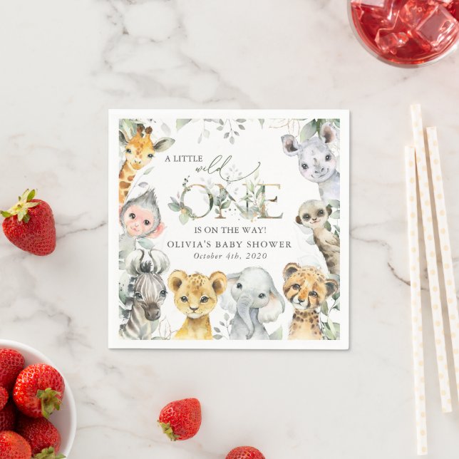 Jungle Animals, Safari, Wild One, Baby Shower Napkin (Insitu)