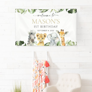 Jungle Animals, Safari, Wild One, Birthday Welcome Banner