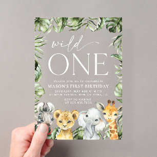 Jungle Animals, Safari, Wild One, First Birthday Acrylic Invitations
