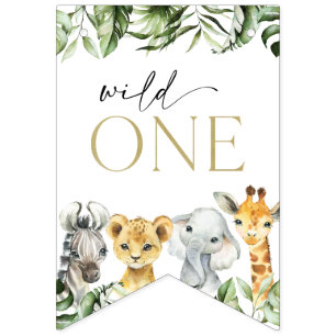 Jungle Animals, Safari, Wild One, First Birthday Bunting Flags