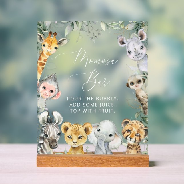 Jungle Animals, Safari, Wild One, Momosa Bar Acrylic Sign (Neutral)
