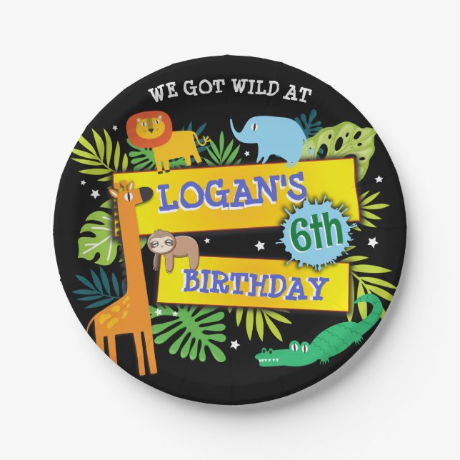 JUNGLE ANIMALS SAFARI ZOO Birthday Paper  Paper Plate (Front)