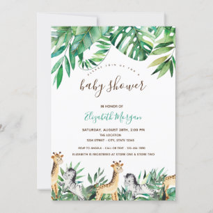 Jungle Animals Tropical Leaves Baby Shower Invitation