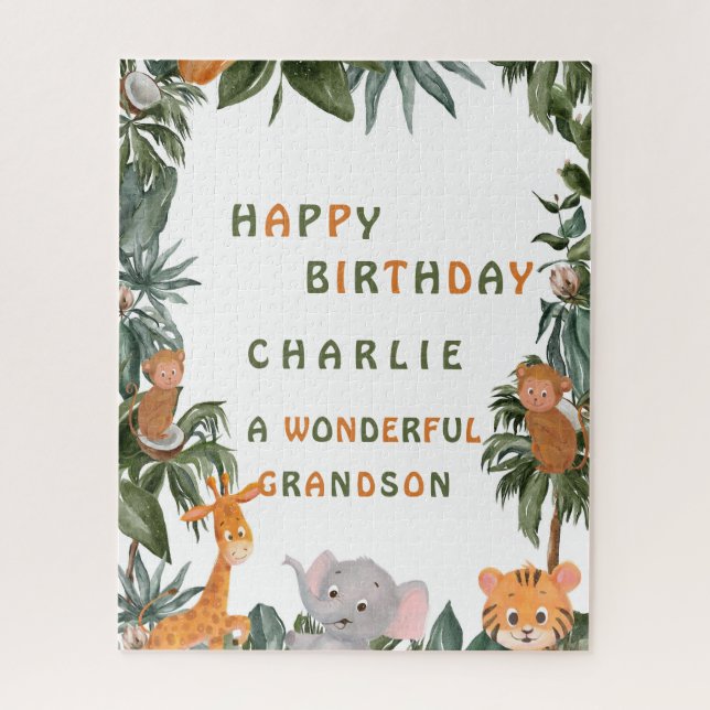 Jungle Animals Tropical Leaves Happy Birthday   Jigsaw Puzzle (Vertical)
