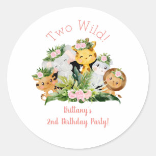 Jungle Animals Two Wild 2nd Birthday Party  Classic Round Sticker
