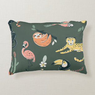 Jungle Animals Vintage Flora Fauna Accent Pillow