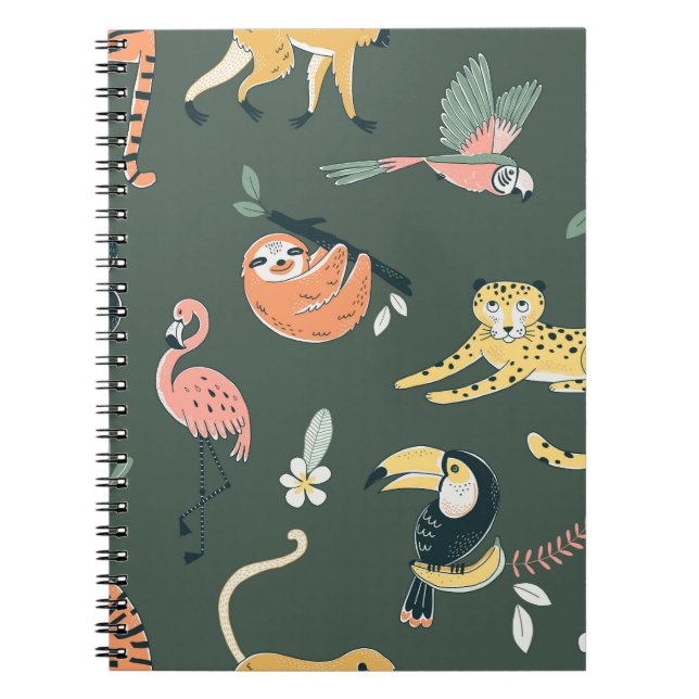 Jungle Animals Vintage Flora Fauna Notebook (Front)