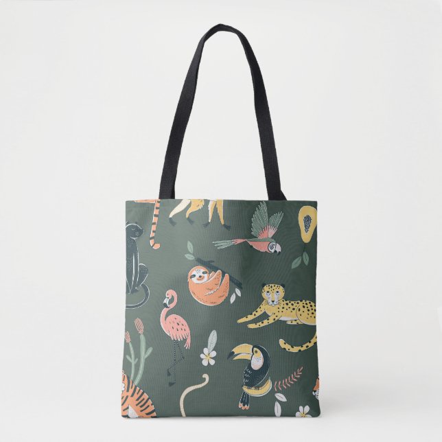 Jungle Animals Vintage Flora Fauna Tote Bag (Front)