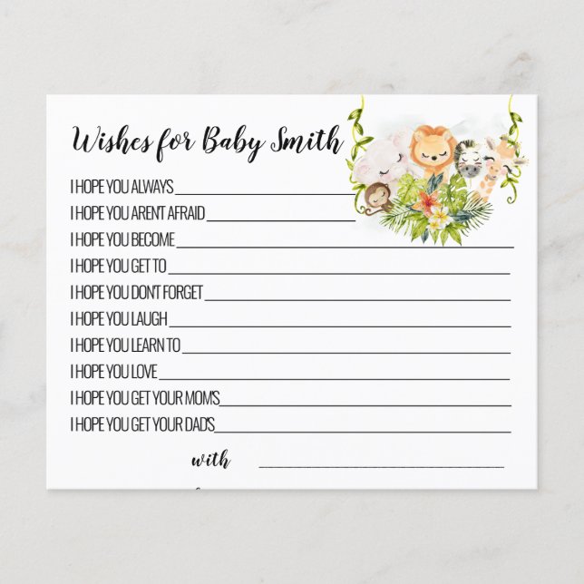 Jungle Animals Wishes for Baby Shower card (Front)