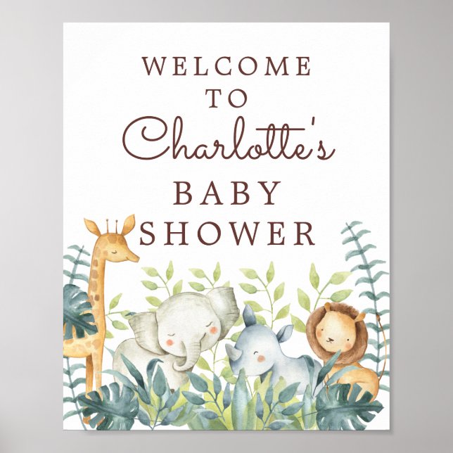 Jungle Animaux Baby shower neutre Affiche de bienv (Devant)