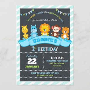 Jungle Animaux Safari 1er Anniversaire Invitations