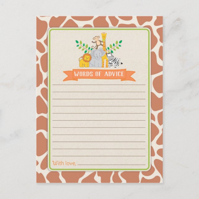 Jungle Animaux Safari Baby shower Mots de conseil (Devant)