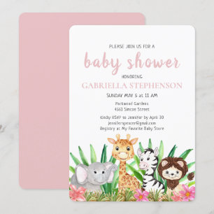 Jungle Animaux Safari Baby shower rose Invitation